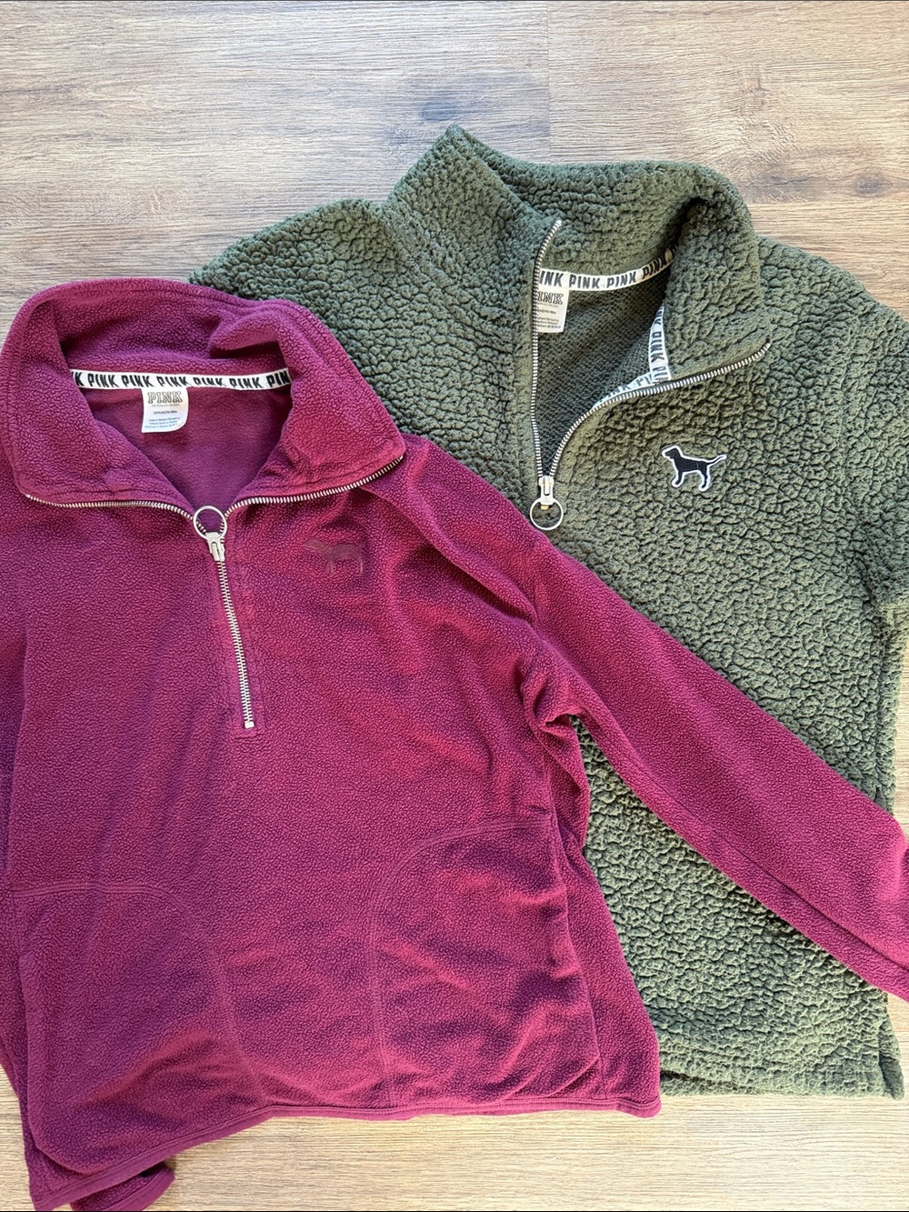 PINK Olive Green/Magenta Sherpa Quarter-Zip Pullover bundle